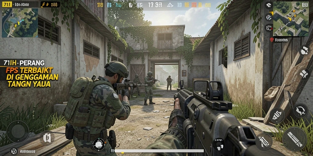 Screenshot menunjukkan aksi tembak-menembak mendebarkan dalam game FPS.