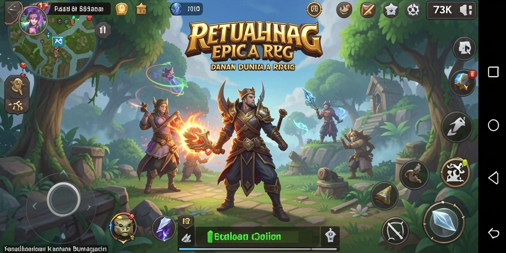 Tangkapan layar gameplay 73K menunjukkan momen epic dalam petualangan RPG.