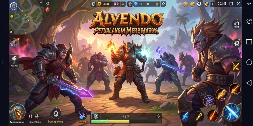 Screenshot gameplay ALVENDO menunjukkan pertarungan epik dan aksi dinamis.