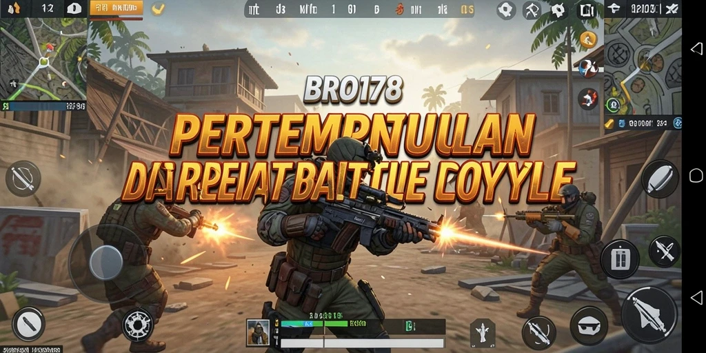 Screenshot gameplay BRO178 menunjukkan pertempuran intens di arena Battle Royale.