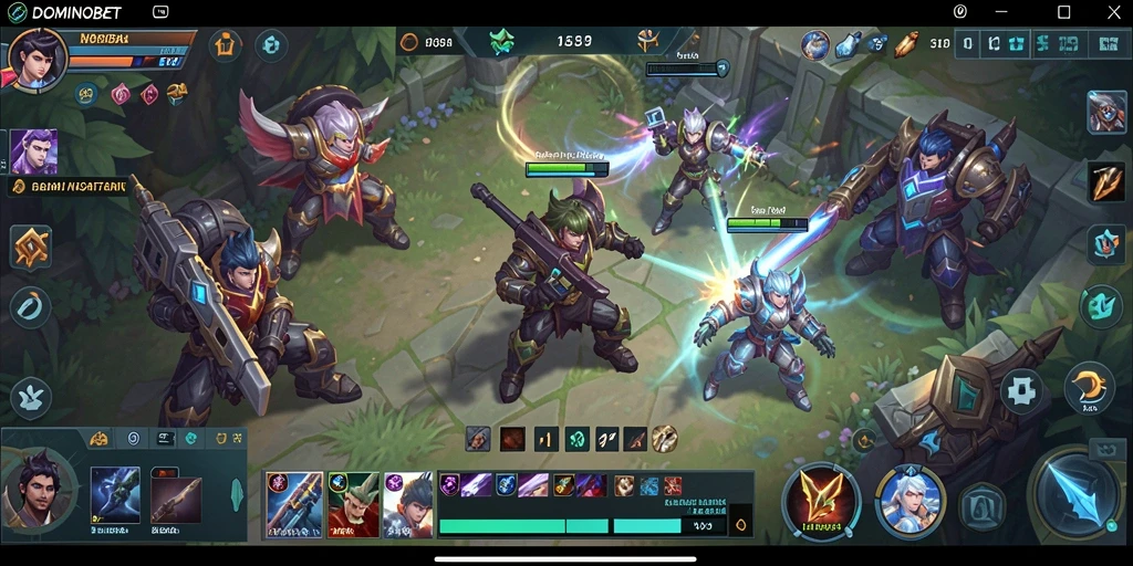 Tampilan gameplay seru dalam game MOBA DOMINOBET.