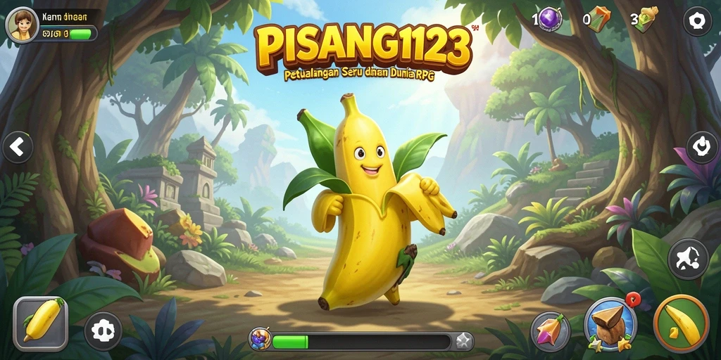 Tampilan menarik karakter dan dunia dalam PISANG123.