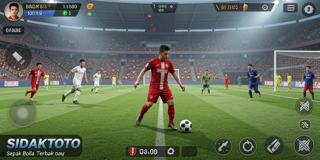Screenshot permainan SIDAKTOTO menampilkan aksi di lapangan sepak bola.