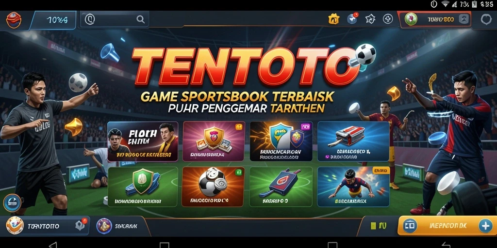 Tangkapan layar utama TENTOTO dengan tampilan taruhan olahraga yang dinamis.